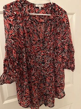 Chaus Red Black White Abstract Leaf-Print Blouse